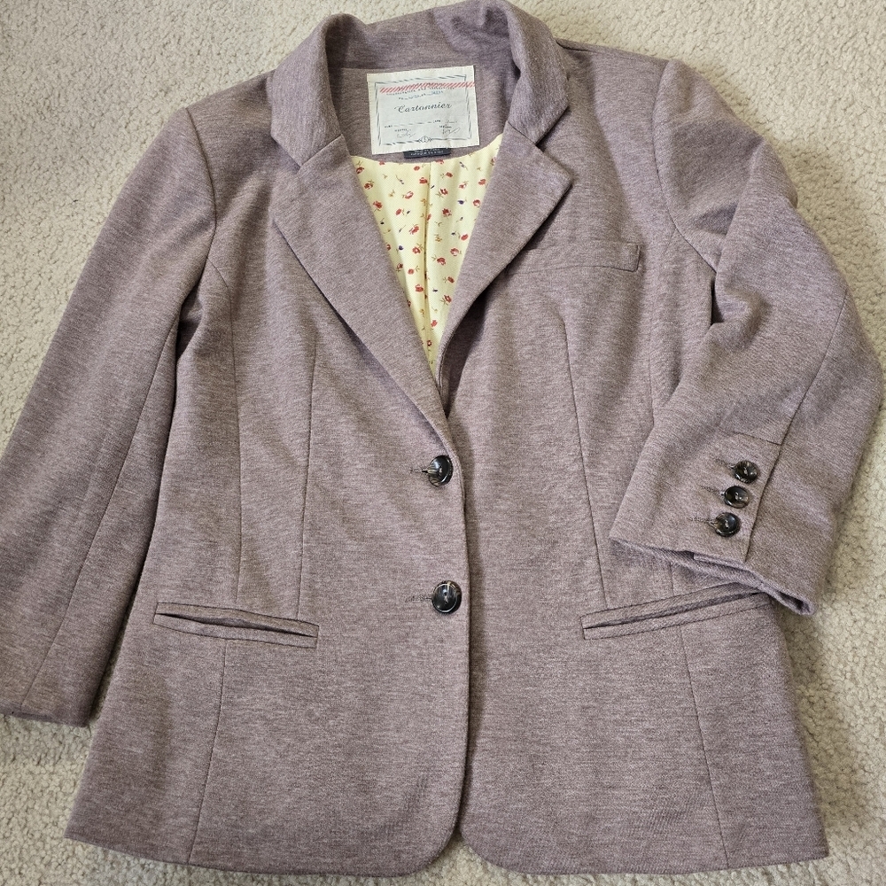 Anthropologie Cartonnier Beige Button Front Knit Classic Blazer Size Small